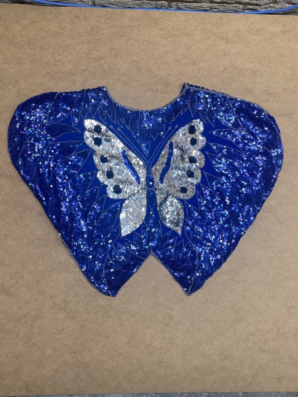 Vintage Shomax 100% Silk Sequin Butterfly Top • Medium• Blue Silver Beaded